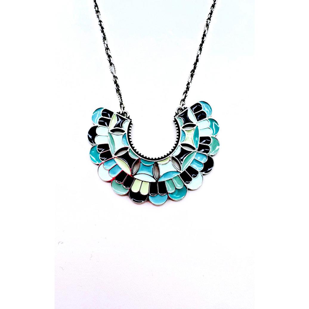Vintage Rare James Avery Sterling Silver Byzantine Chain Blue Enameled Necklace